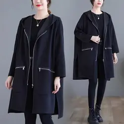 Mid Length Trench Coat 2023 Autumn Oversized Women's Korean Version Hooded Loose Trendy And Lazy Style Casual Outerwear Z2759