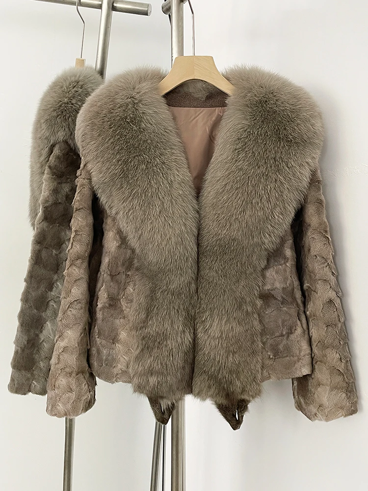 여성용 신상 겨울 상의 짧은 두꺼운 따뜻한 천연 밍크 퍼 코트 여성용 천연 여우털 푹신한 외투 재킷