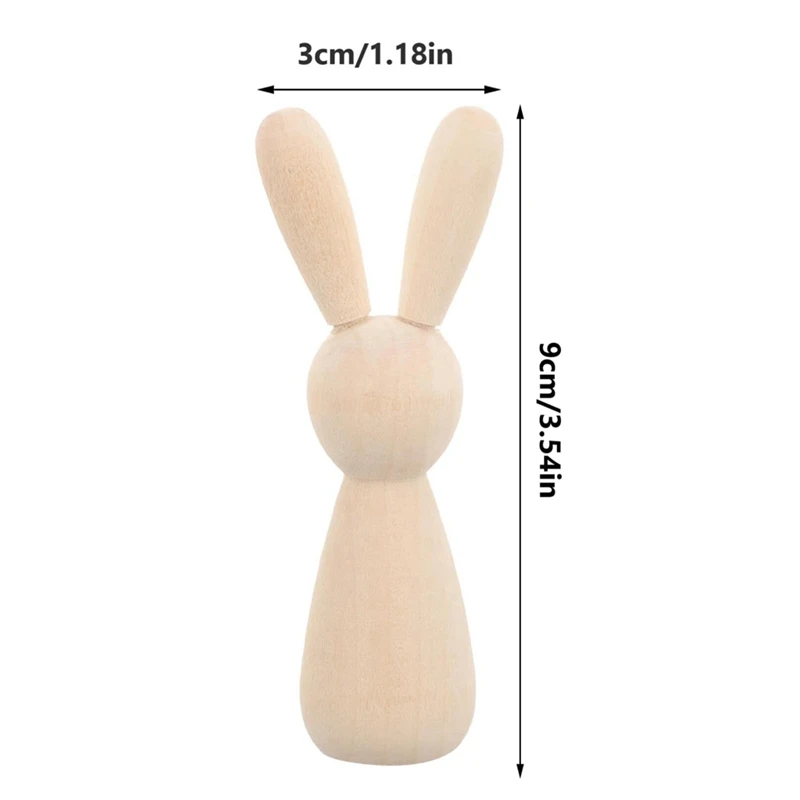 10 PCS Unfinished Wooden Rabbit Doll Figure Wood Color Wood DIY Blank Wood Bunny Puppet Craft Art Easter Decoration