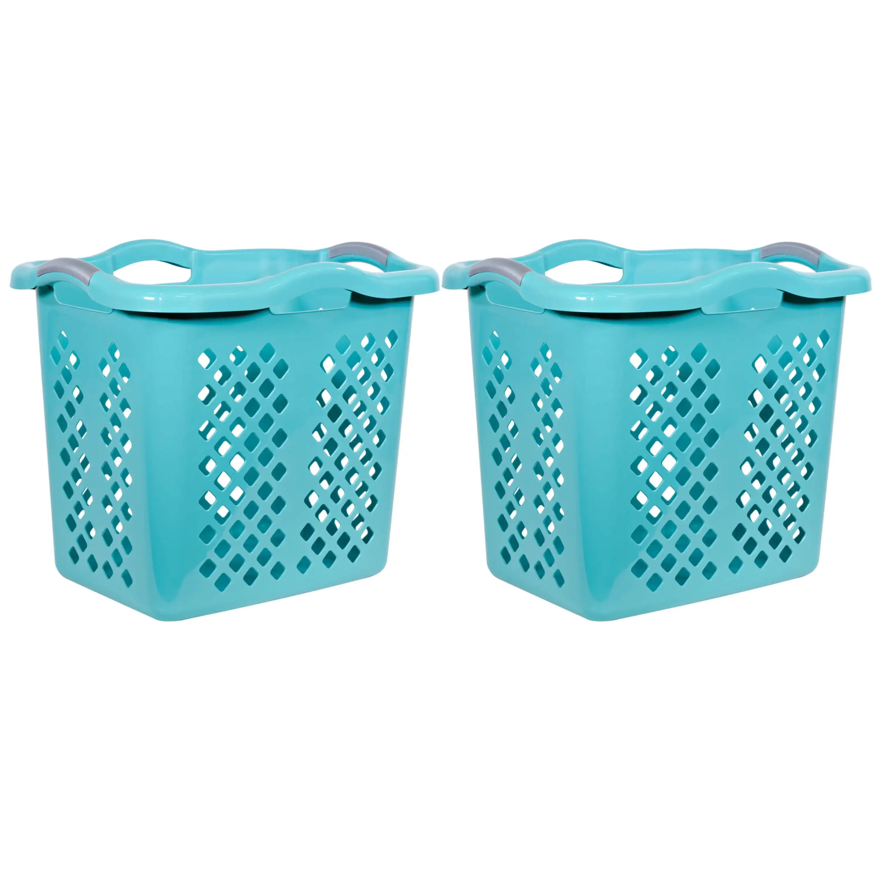 

2 Bushel Plastic Lamper Laundry Basket with Silver Handles, Teal Splash, 2 Pack