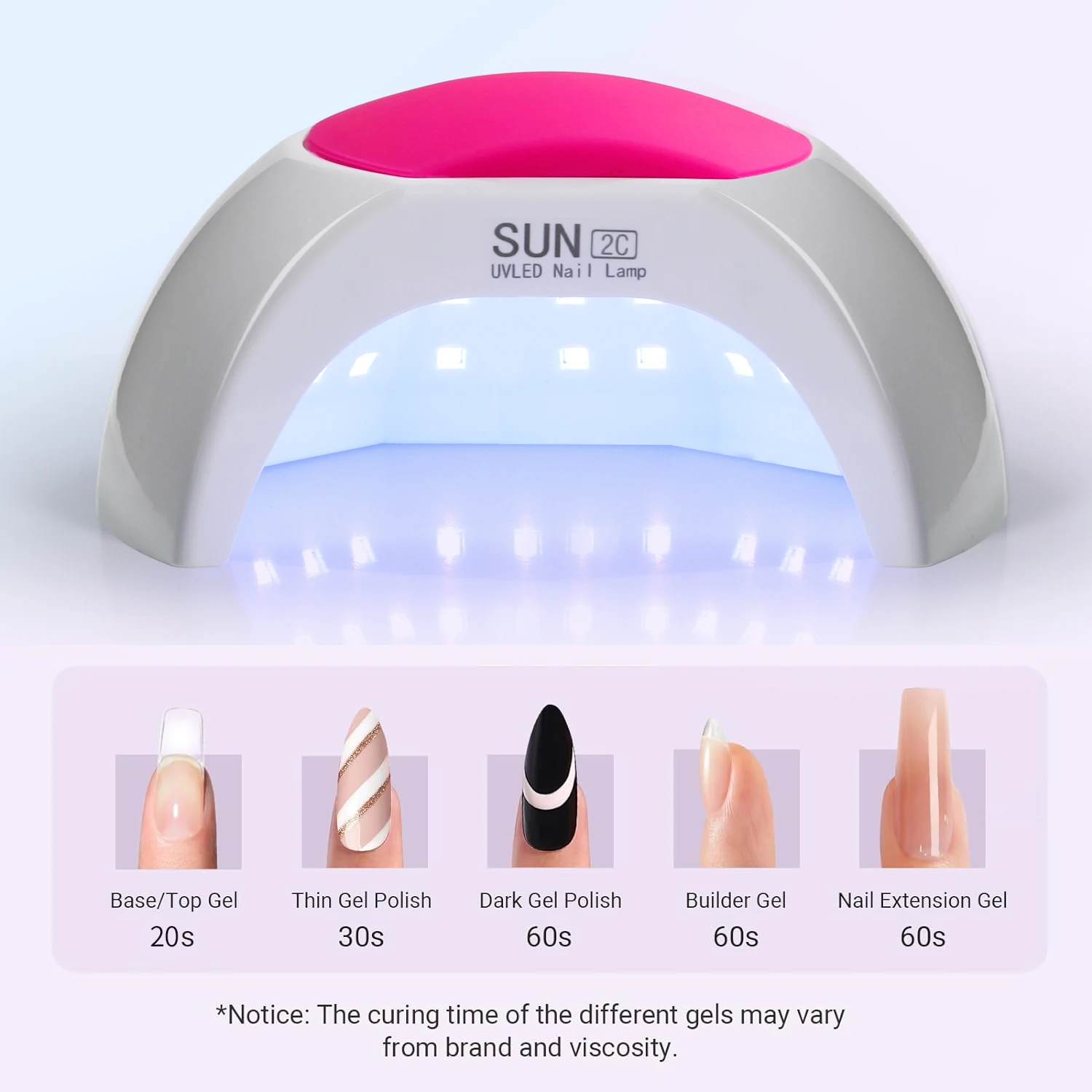 LULAA 48W Lampada per unghie Lampada UV SUN 2C Essiccatore per unghie per gel UV LED Essiccatore per unghie Sensore a infrarossi a infrarossi con cuscinetto in silicone rosa Uso in salone
