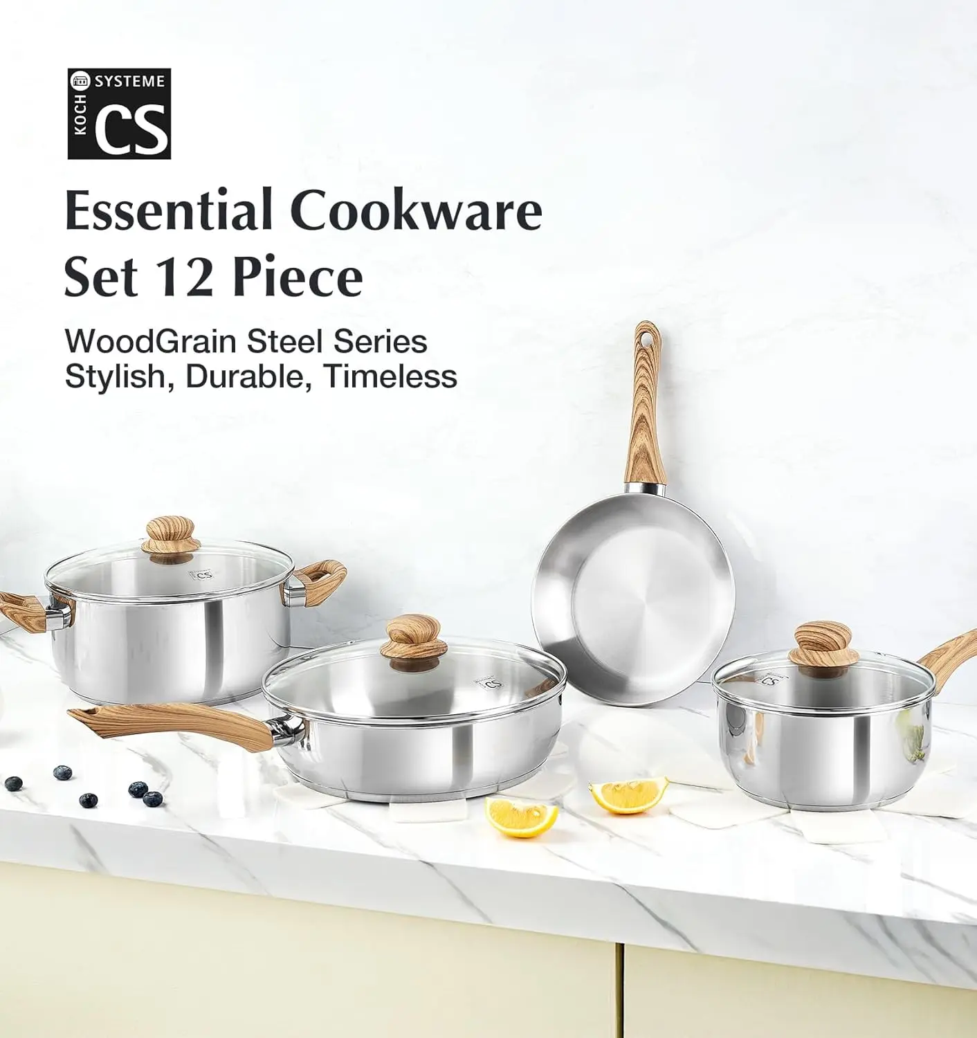 

Stainless Steel Pots and Pans Set, Professional 18/10 Cookware Set Pots and Pans Set 12PCS with Cool-Touch Bakelite Handles