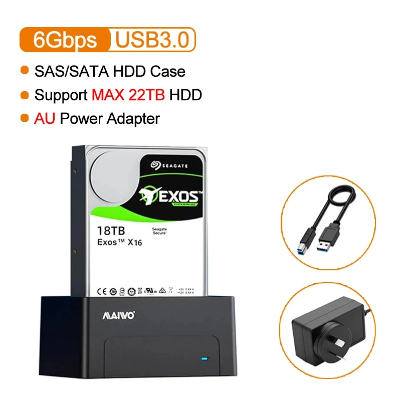 MAIWO SAS harde schijf dockingstation 2,5/3,5 inch 5Gbps met UASP 22TB capaciteit SATA naar USB 3.0 adapter behuizing lezer voor pc