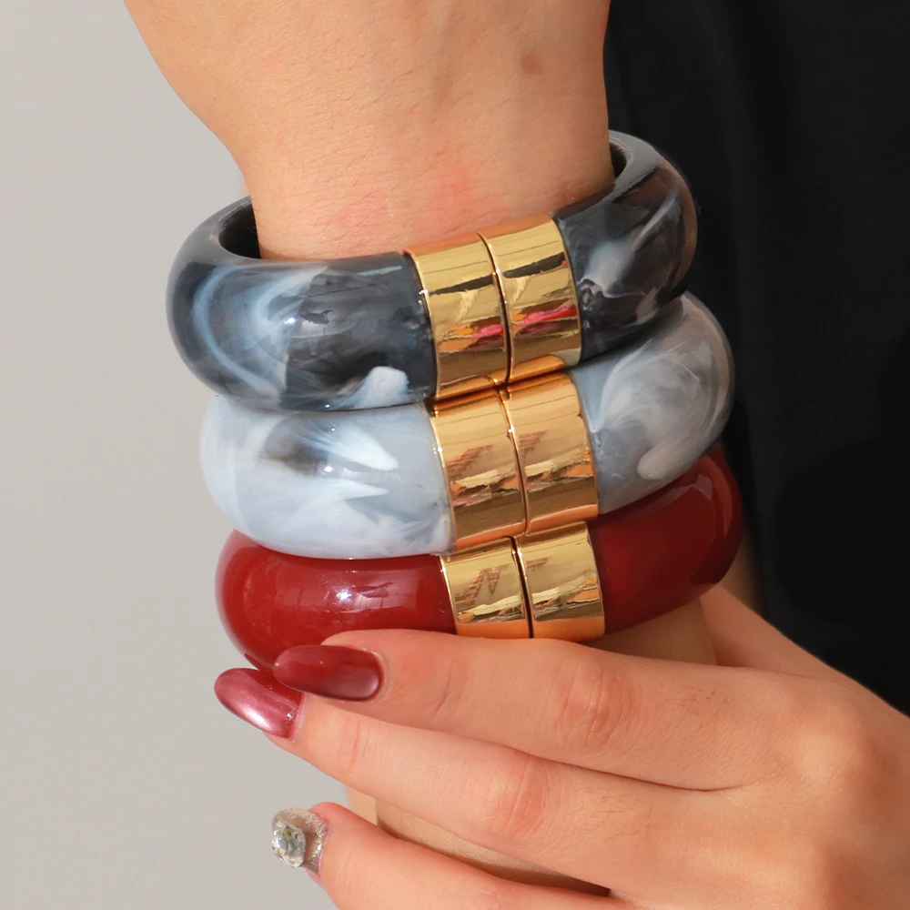 Modische Bunte Harz-Armreifen aus Edelstahl, Wasserdicht, Klobige Armbänder für Damen, Schmuckgeschenk 2026 – Detail 5