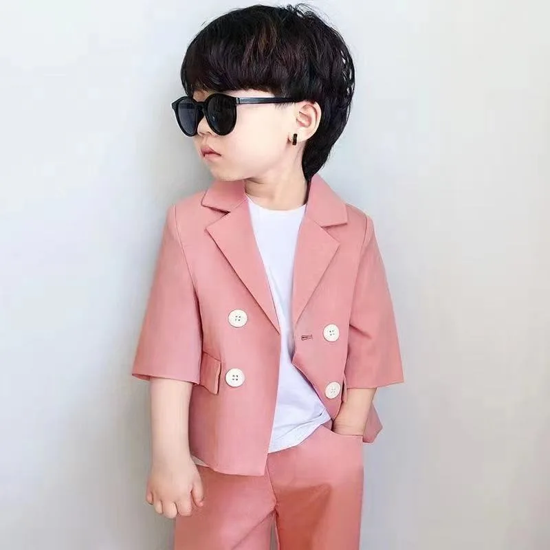 

Summer Kids Suts Boys Clothes for 3-13Y Little Boy Jakcet+shirt+shorts 3pcs/set Teenage Party wedding school wear Chiffon Sets