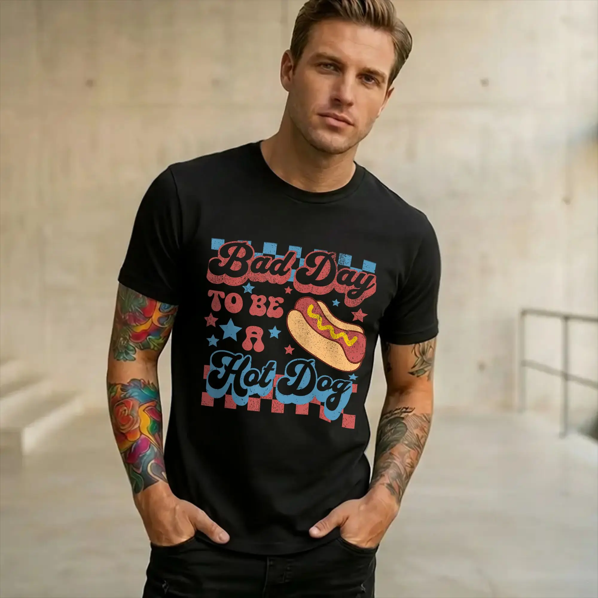 Bad Day to Be A Hot Dog Funny BBQ Grilling Printed T Shirt for Men Women  Cotton  Tee Shirt Clothing