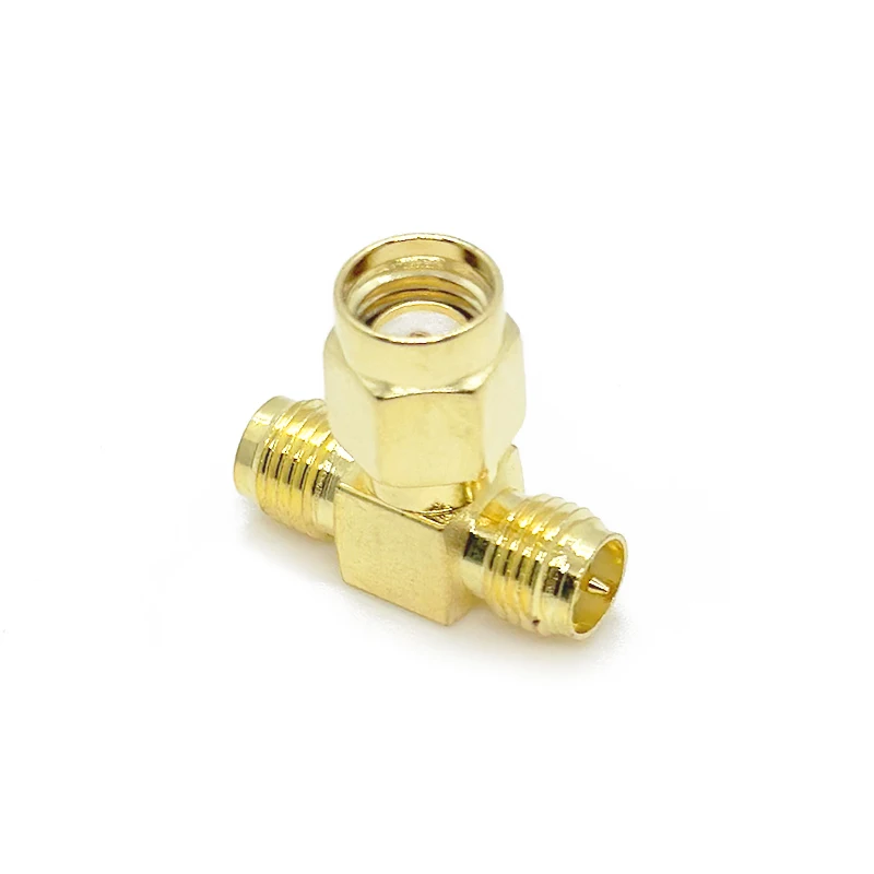 Copper SMA 3 Way Splitter T Type RP-SMA Male Plug To Two 2 x RP SMA Female Jack Adapter RF Coaxial Connector for FPV Antenna