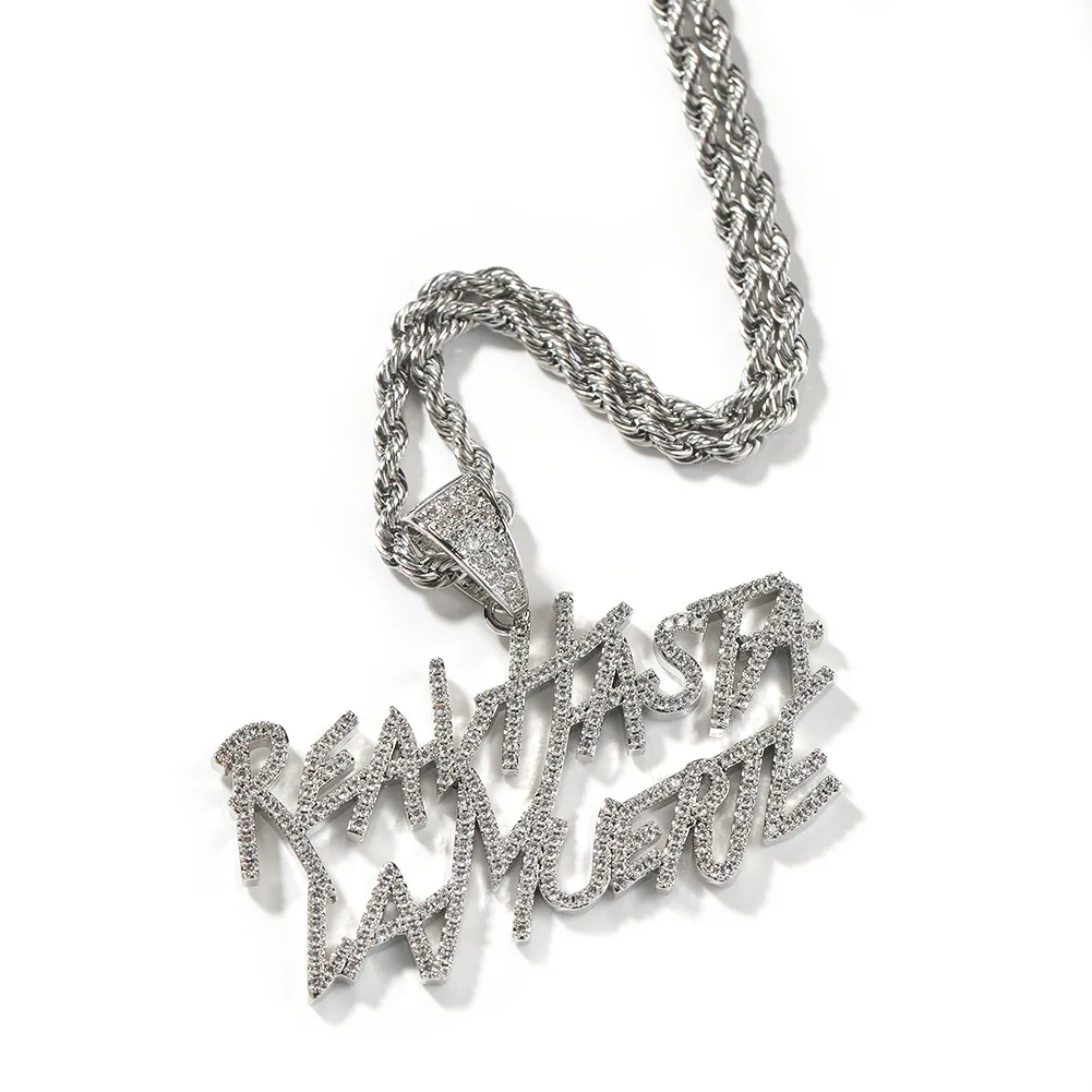 English Letters Real Bing Bing  Iced Out Pendant Necklace Mirco Pave Prong Setting Rock Rapper Fashion Hip Hop Jewelry BP250