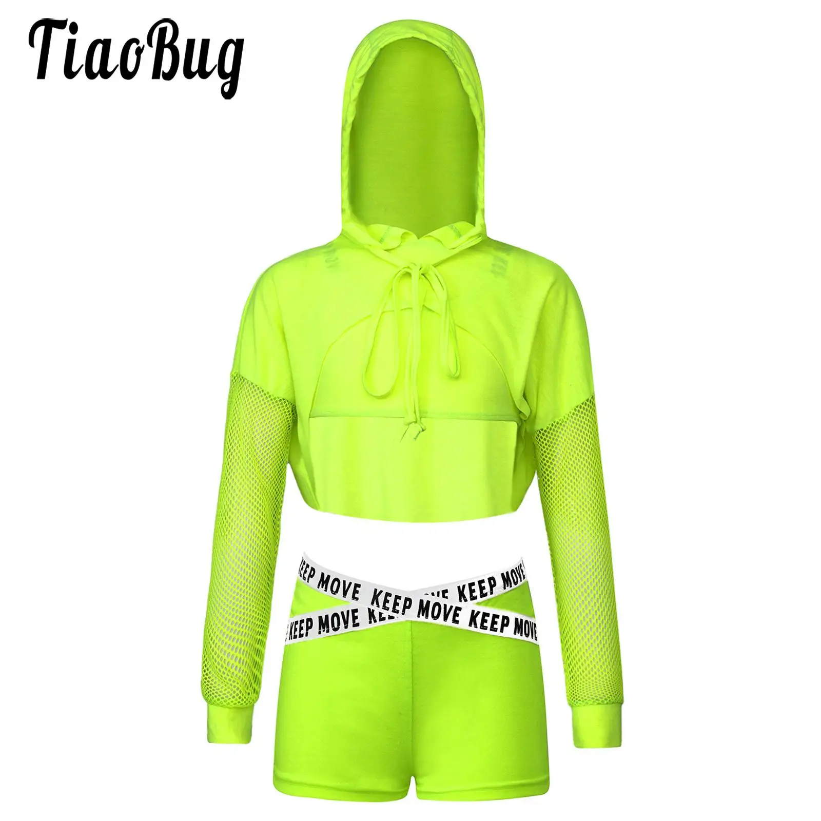 

Kids Girls Dance Sport Outfits Hip Hop Street Dancewear Long Sleeve Hooded Crop Top Vest and Elastic Waistband Shorts Set Yoga