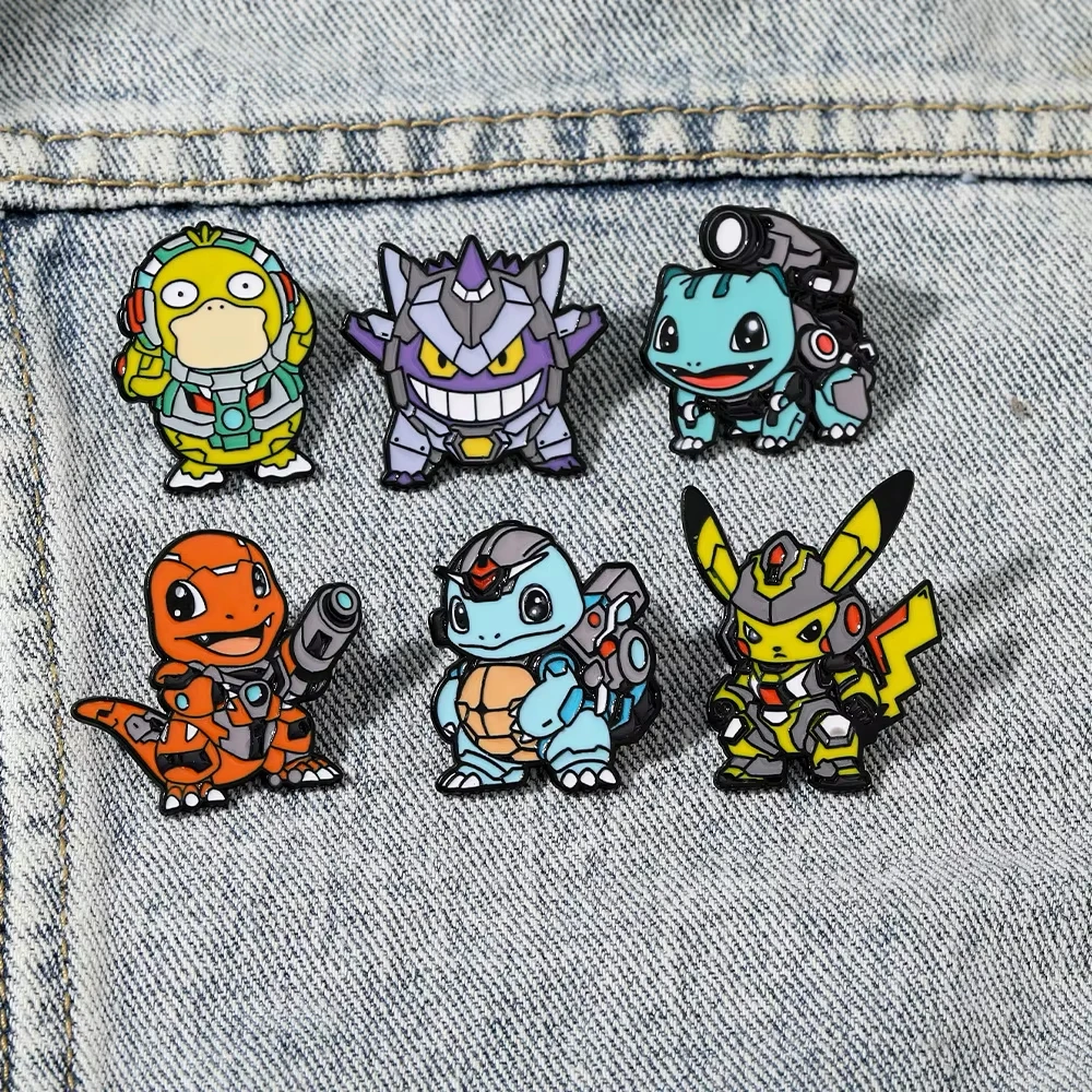 6-teiliges Set Anime Pokemon Emaille Pins – Pikachu Squirtle Gengar Lustige Cosplay Broschen Cartoon Abzeichen Anstecknadel Sammlung für Fans