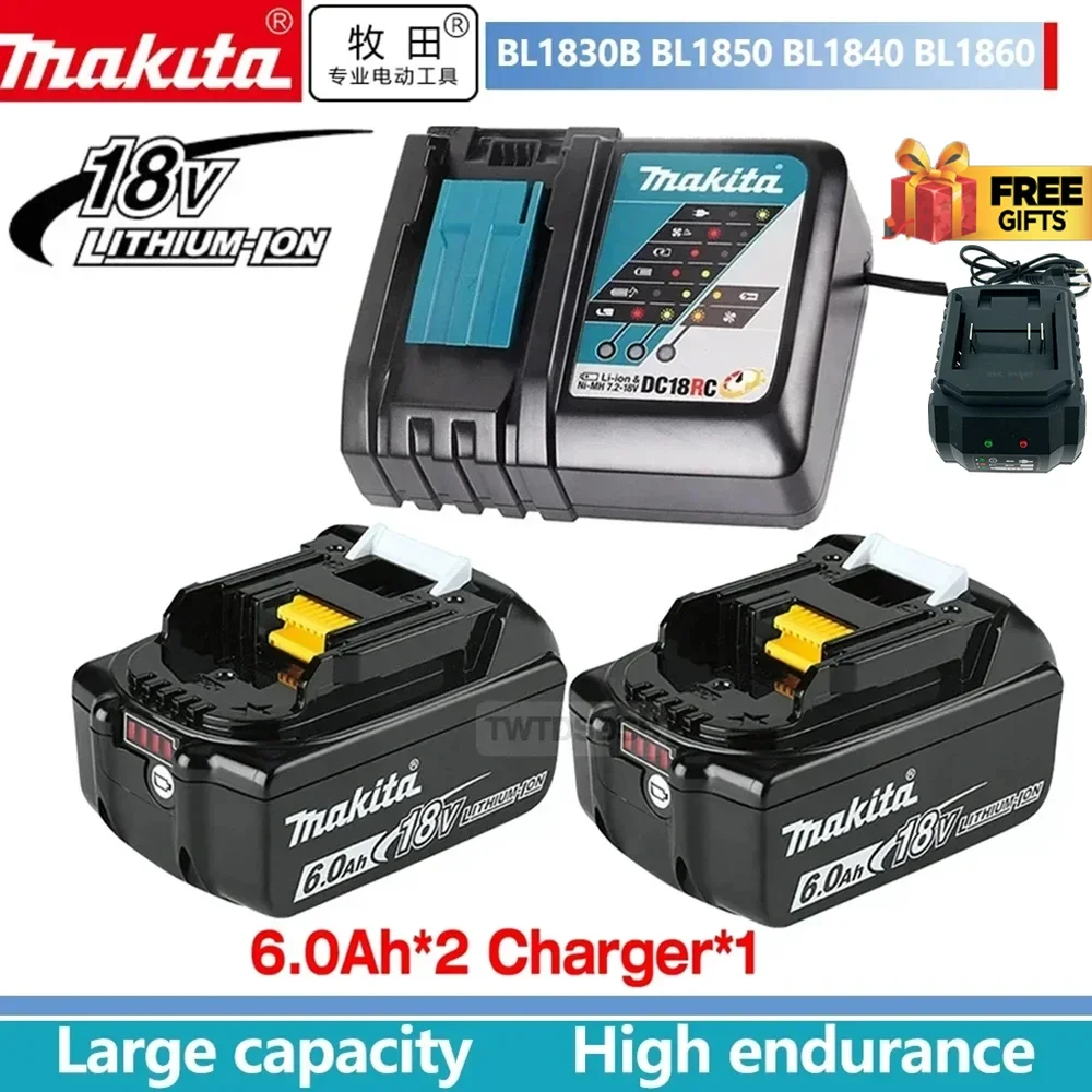 

Genuine Makita 18V 6AH 6000mAh Battery Rechargeable Li-ion Lithium-ion Batteries Charger for BL1860B BL1850 BL1830 BL1815 LXT400