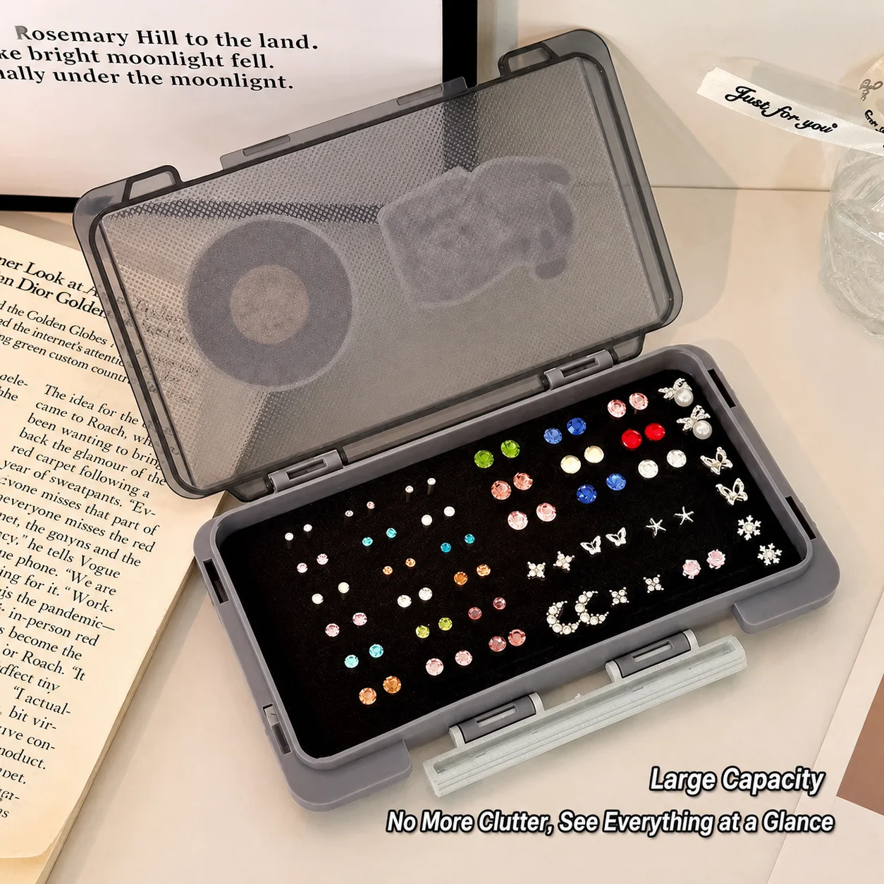 Earring Storage Box Dust-Proof Earring Storage Case Portable Jewelry Box Large Capacity Plastic Sponge Holder For Daily Outings