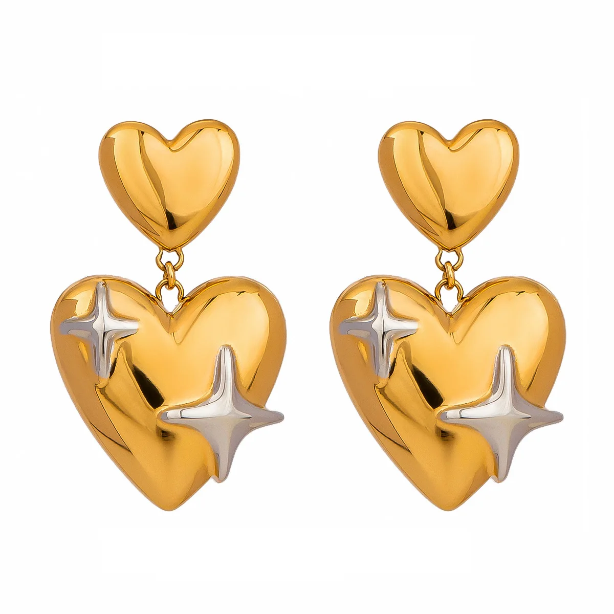 

Stainless Steel PVD 18K Gold Plated Tarnish Waterproof Big Size Heart Drop Earring For Woman Jewelry Wholesale Trendy
