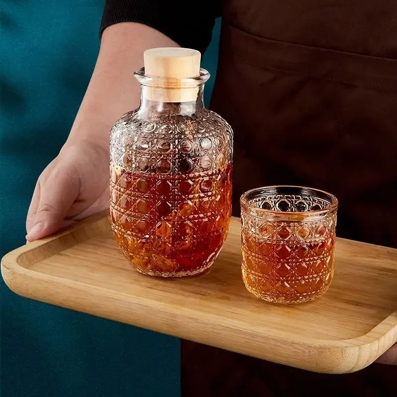 

Glass pot with cork retro relief engraving high value thickened cold brew teacup 1 pot 1 cup household transparent water set