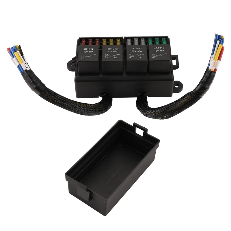 12V Car Fuse Relay Box Pre-Wired Fuse And Relay Box With 4 Relay 12 Way ATC/ATO Fuses Sealed 12V Relay Fuse Box