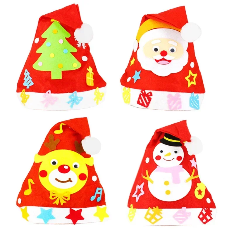 Kids DIY Christmas Hat Stocks Handmade Non-Woven Santa Hats Craft Toys Kindergarten Gifts Creative Materials Kits for Children