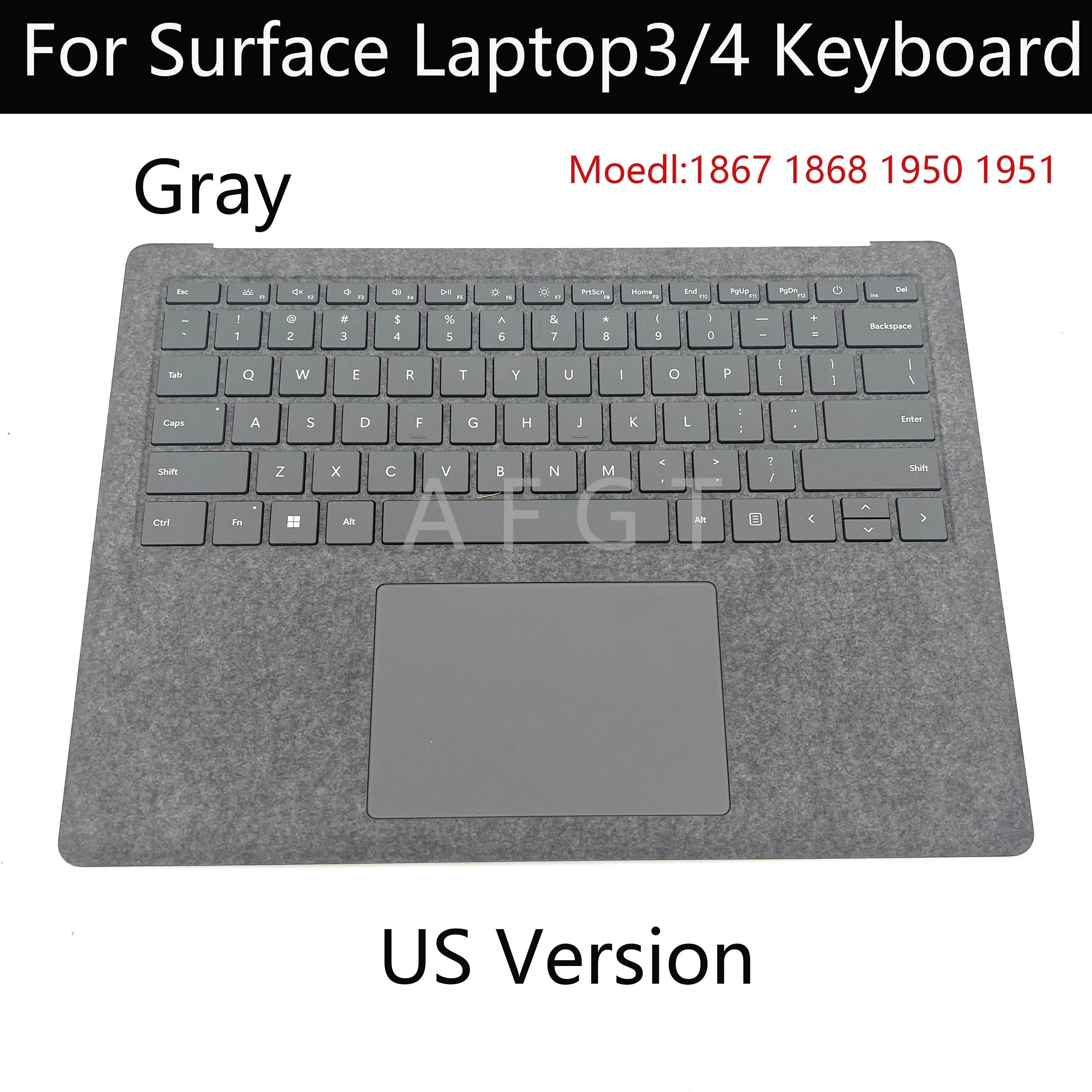 Teclado com Trackpad para Notebook Microsoft Surface, Capa Palmrest, Cinza, Original, Novo, 3, 4, 1868, 1950, 1950, 1950, 1949, 15,6, 13,5"