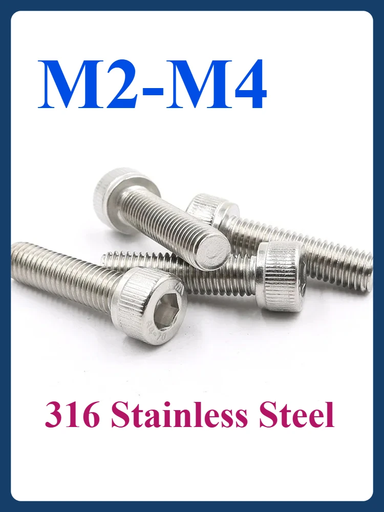 

316 Stainless Steel Hex Socket Head Cap Screws, M2/M2.5/M3/M4 (10~100pcs)