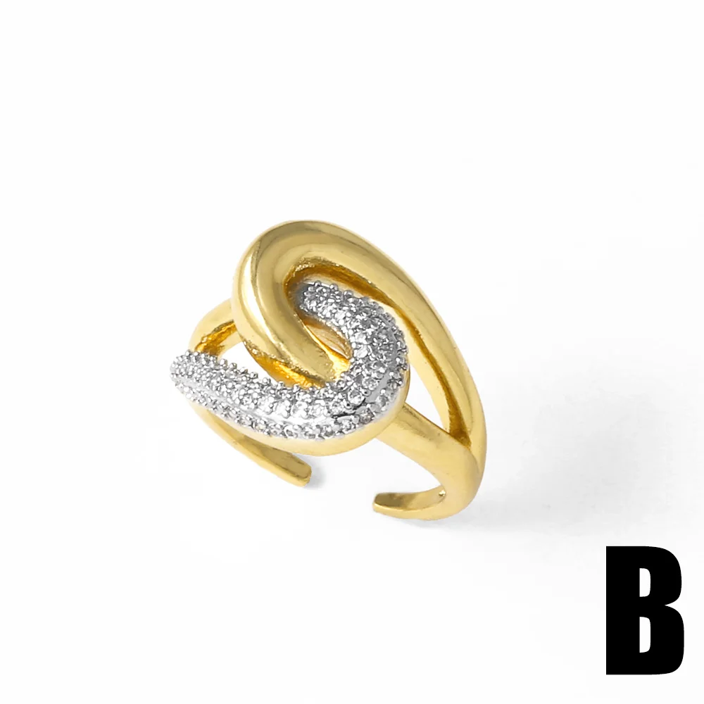OCESRIO Fashion White Crystal Flower Statement Rings for Women Copper Gold Plated Crossover Open Ring Jewelry Girl Gift rign99