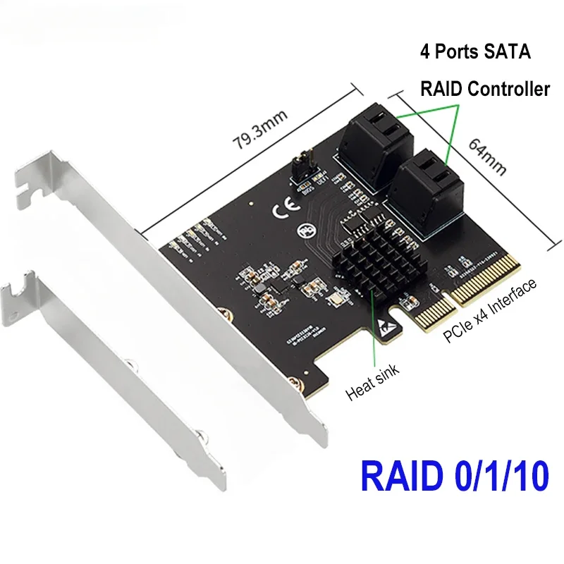 

PCIe 4-портовая плата RAID 0/1/10 6G SATA III Плата расширения PCIe x4 SATA 3 Аппаратное обеспечение SSD HDD RAID Marvell Chip