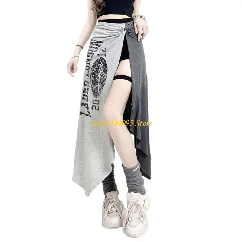 DXAE Women Letter Print Skirts Ladies Asymmetrical Irregular Skirt Constrast Color Casual Skirt for Club Travel Daily Party