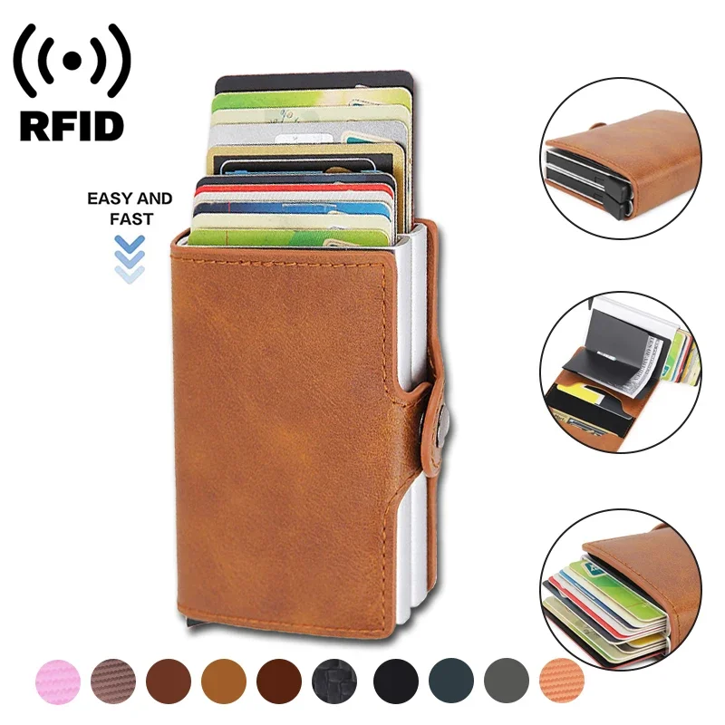 Porte-cartes de crédit Rfid pour hommes, petit étui en cuir mince, mini portefeuille magique, portefeuille intelligent minimaliste, 2024