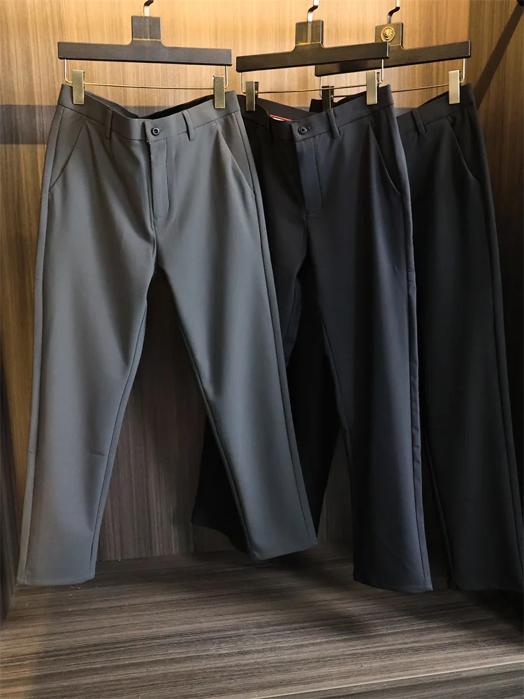 

Изысканная текстура, мужские повседневные брюки для бизнеса, прямые брюки, удобные осенние сезонные однотонные роскошные брюки