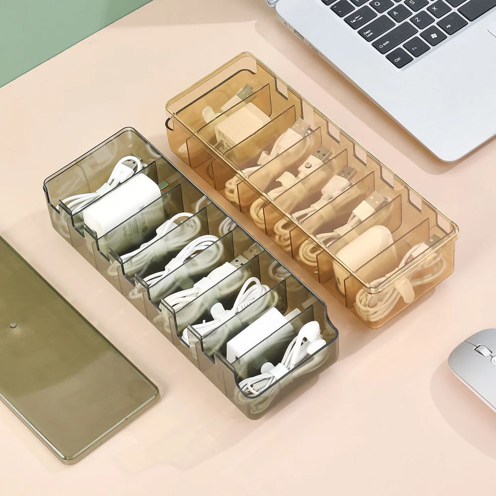 8 슬롯 데이터 케이블 보관 상자 반투명 소재 방진 뚜껑 USB 케이블용 대용량 코드 정리함