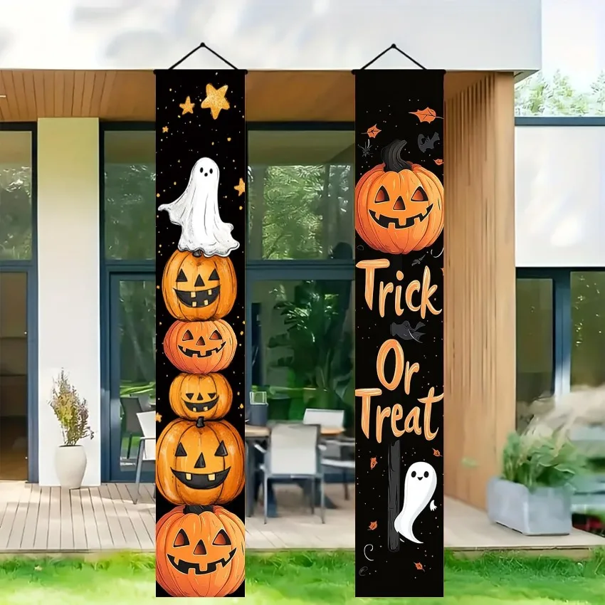 Halloween Porch Banner Flag 12 x 71 Inch Trick or Treat Jack O Lantern Pumpkin Door Sign for Outdoor Hanging Decor