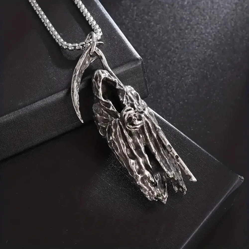 Simple Death Scythe Skull Necklace Pendant Fashion Party Niche Accessories Sweater Chain Halloween Men and Women Pendant Jewelry image 2