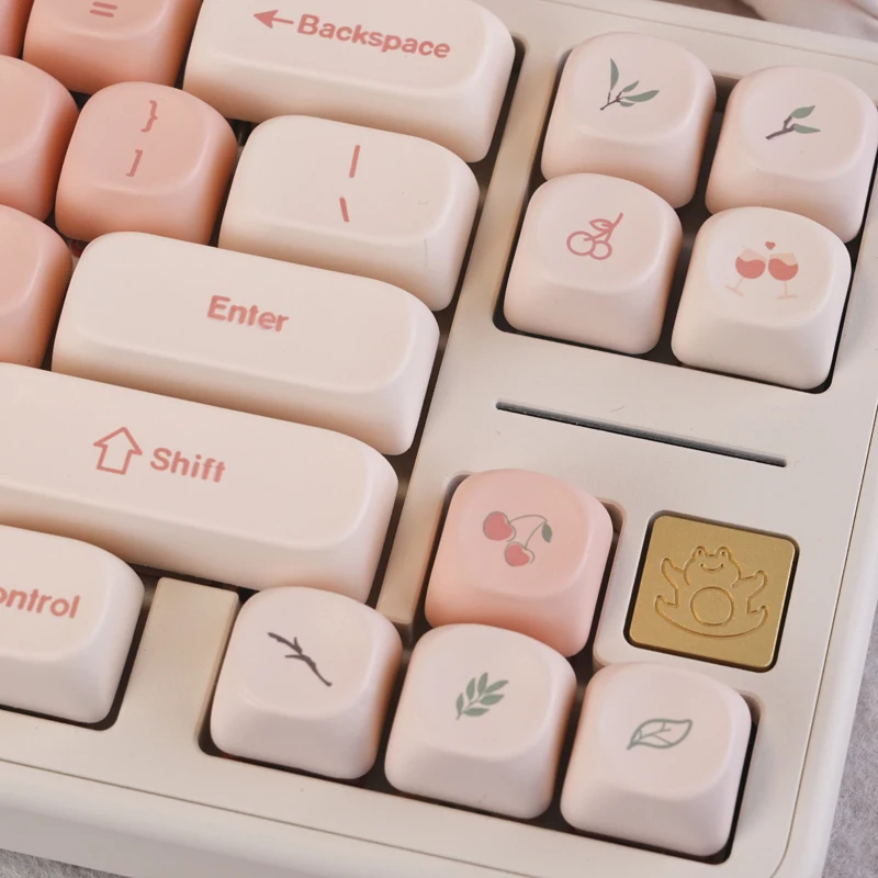 Roze schattige PBT Keycaps, 130 toetsen MOA-profiel Aangepaste sleutelkappen Set voor MX Switch mechanisch toetsenbord