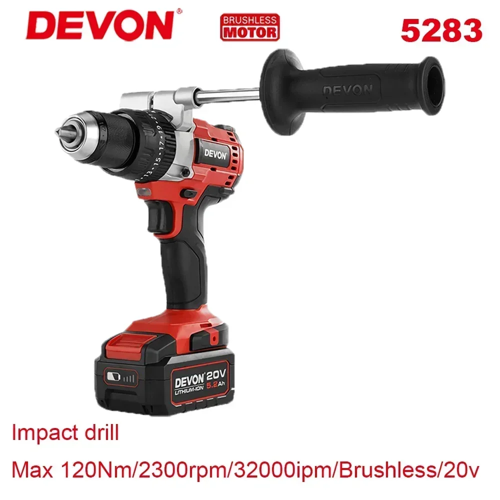 Devon Heavy Duty 5283 Cordless Impact Drill Brushless 20v Max120Nm 2300rpm 32000ipm 2 Speed Adjustable Universal Flex Battery