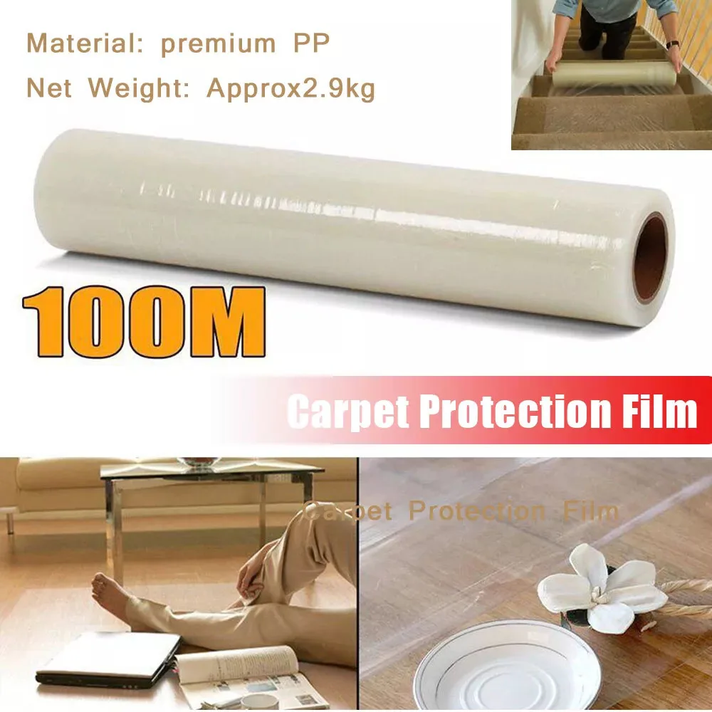 Good Quality 60 Micron Thick Self Adhesive Carpet Floor Protector Clear Roll Protection Cover Dust Film Decoration 60CM * 100M