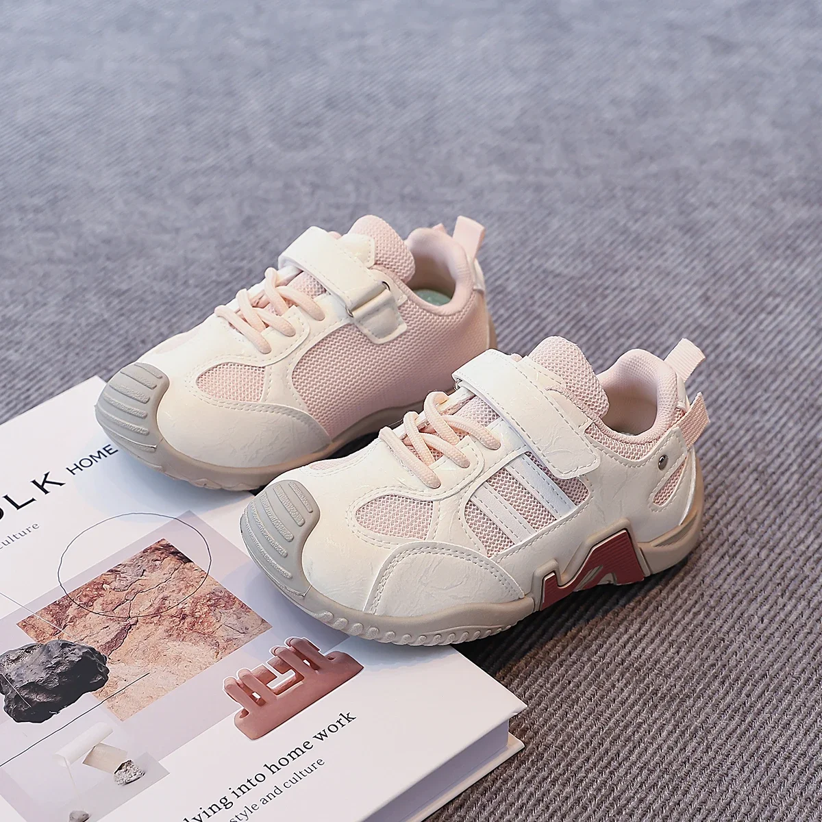 Kids Mesh Breathable Sneakers Hook And Loop Anti‑collision Toe Non‑slip Wear‑resistant Shoes For Daily Sports Outdoor Play