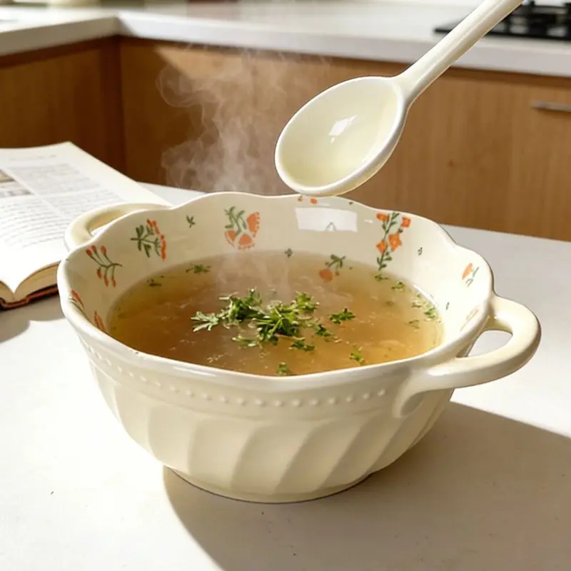 high-aesthetic-ceramic-floral-high-temperature-resistant-double-ear-soup-bowl-with-spoon-home-use-soup-and-vegetable-bowl