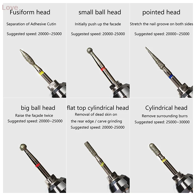 หัวเจียรเล็บ 6 ชิ้น/ชุด อุปกรณ์ขัดเล็บไฟฟ้า เครื่องมือทำเล็บ ตะไบเล็บ หัวเจียรสำหรับเครื่องเจียรเล็บ