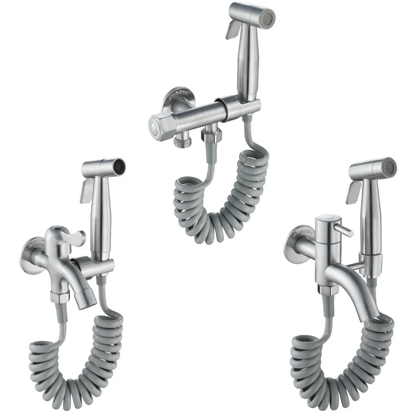 

Brushed Nickel Bathroom Bidet Faucet Handheld Faucet Stainless Steel Bidets Faucet Telephone Line Spring Tube