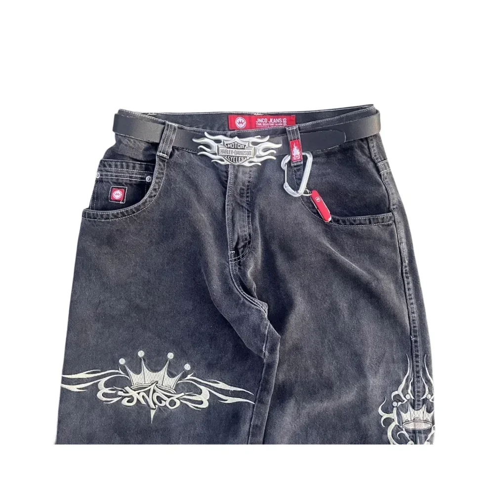 JNCO-pantalones vaqueros holgados para hombre, Jeans Harajuku Retro, Hip Hop, bordado de Calavera, ropa de calle gótica de los 90