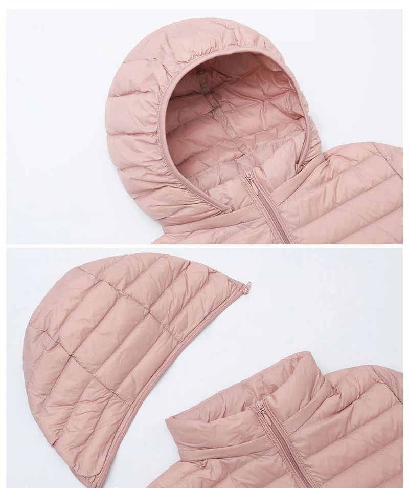 Schinteon Women Ultralight 90% White Duck Down Jacket with Removable Hood Autumn Winter Thin Outwear Portable Storage 2026 New