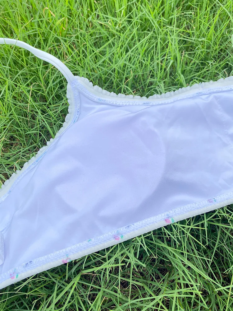 Miyouj świeże Bikini kwiecisty strój kąpielowy letnie Bikini zestaw 3 wieloczęściowe kombinezony String kostiumy kąpielowe kostiumy kąpielowe