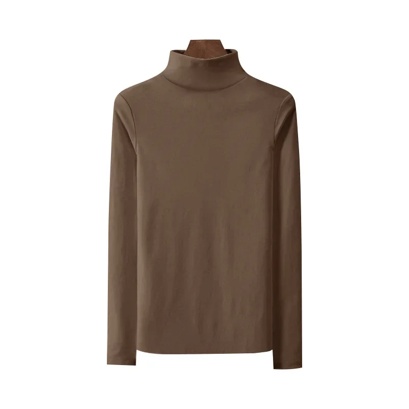 المرأة سميكة طويلة الأكمام قاعدة قميص نصف الياقة العالية على الوجهين المخملية ضيق تي شيرت مجسم الخريف الشتاء نمط جديد #5