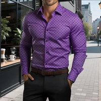 Camisa de hombre Camisa de negocios de lunares de moda informal Camisa de manga larga para vacaciones diarias de verano Diseño de gran tamaño Entrega rápida