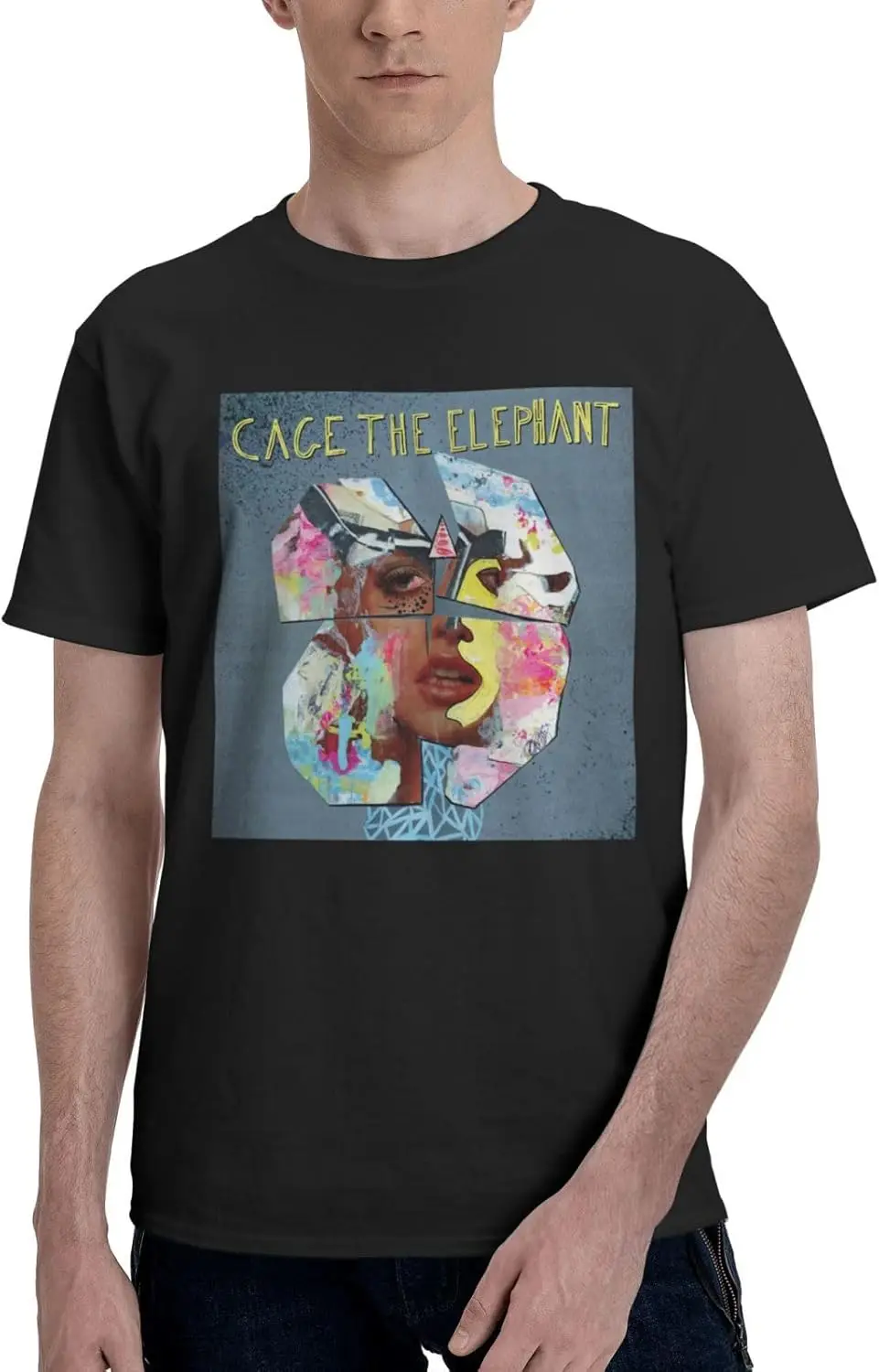 Cage Rock The Band Elephant Men's t-Shirt,Short Sleeve Fashion Tee Funny Summer Cotton Shirts for Dating