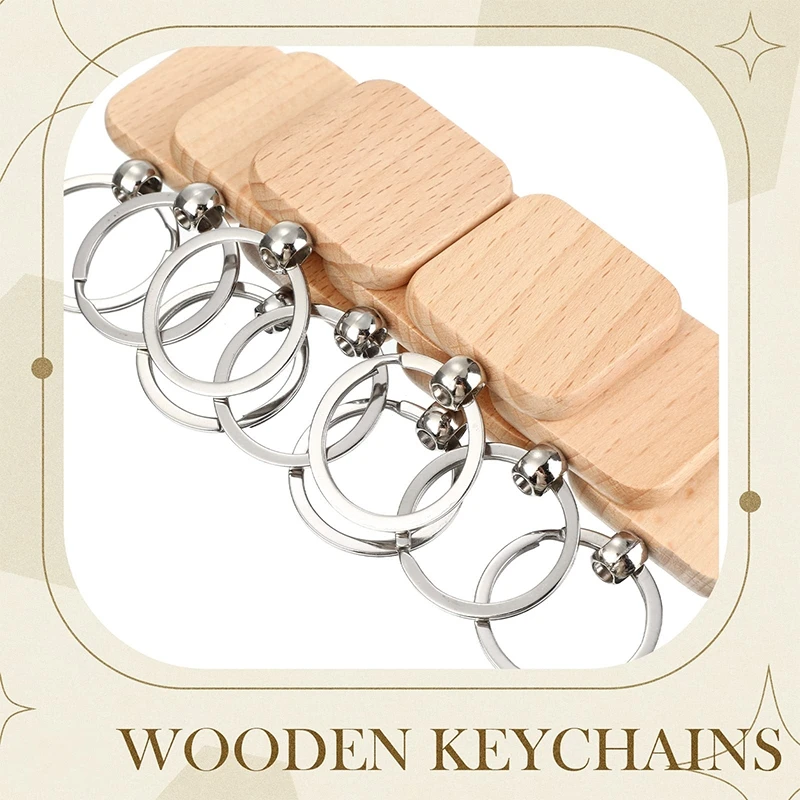 20Pcs Beech Keychain Pendant Wood Keyrings Wooden KeyChain