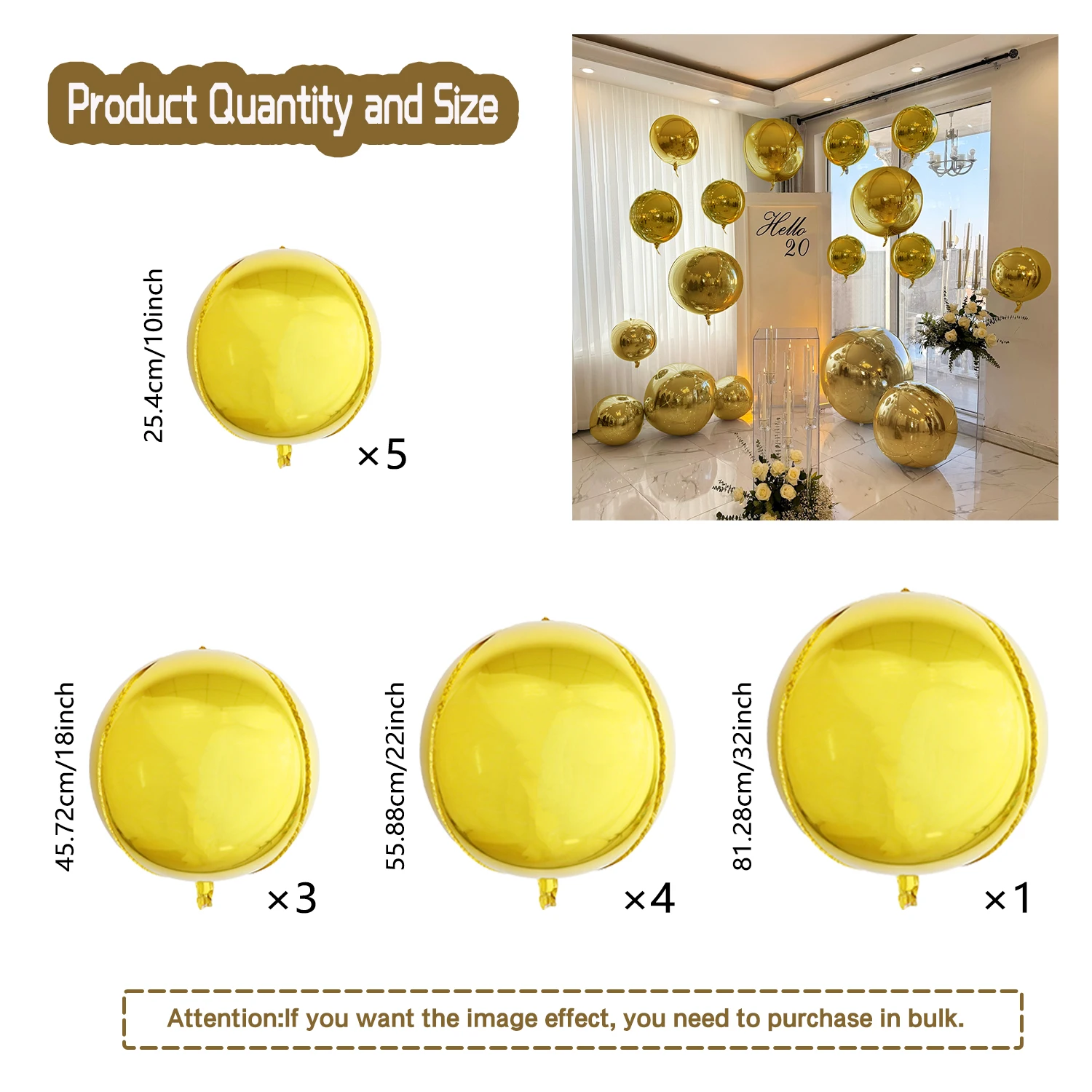 Golden 4D Aluminum Film Balloon Set 10/18/22/32inhc4D Balloon for Proposal, Wedding, Birthday Party, Shower Decoration view 5