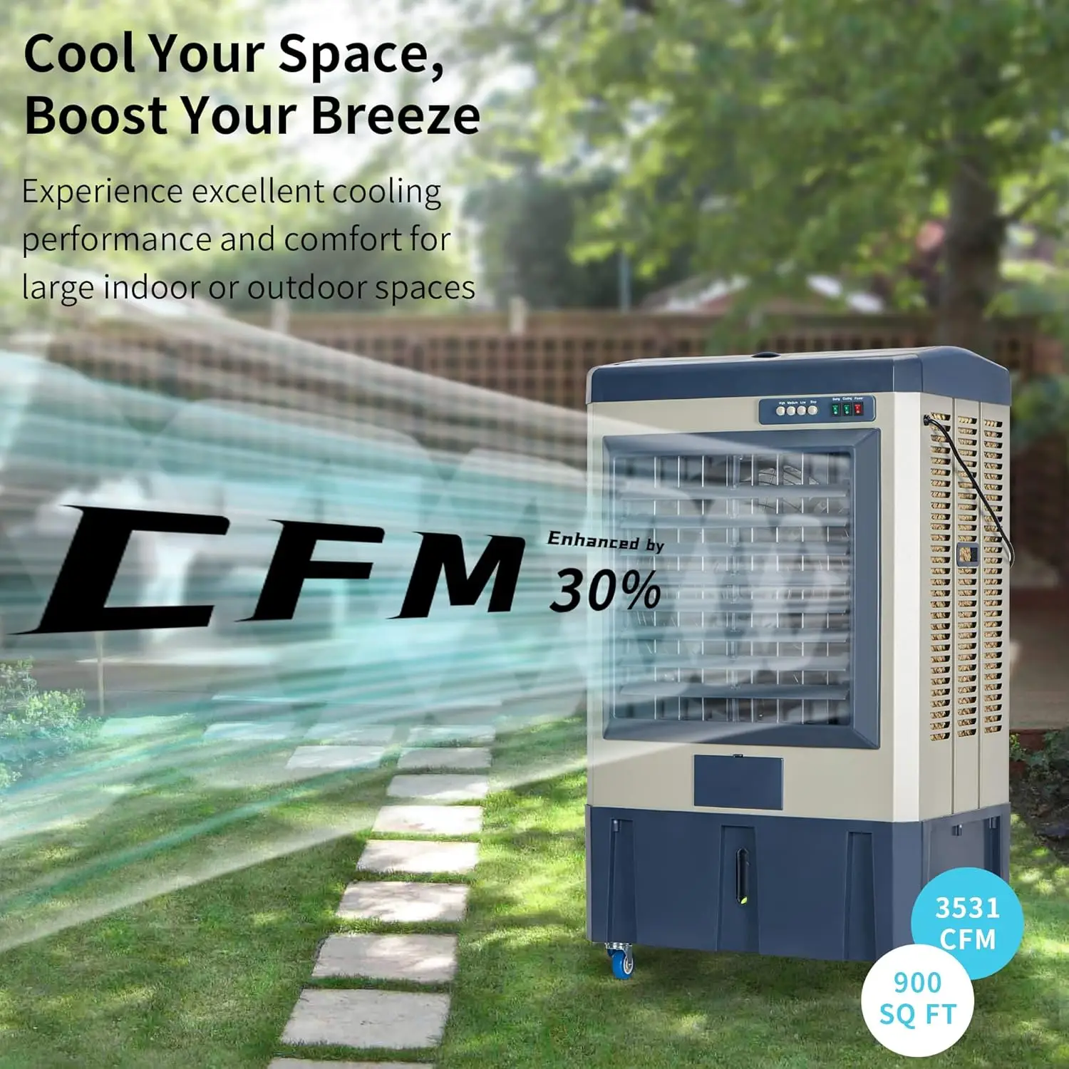 Swamp Cooler, 4800CFM Industry Evaporative Cooler, 3 Speeds, 120° Swing, 10.6 Gal Water Tank, Outdoor Evaporative Air Co