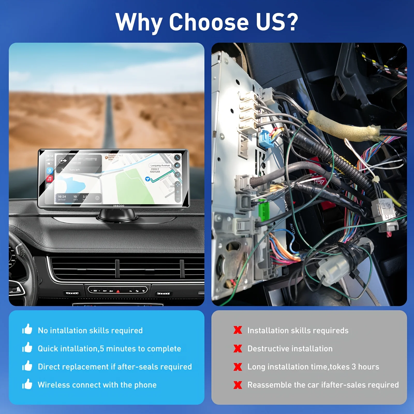 CarPlay-Bildschirm für Auto Apple CarPlay & Android Auto, HD-Touchscreen-Autoradio, Bluetooth, GPS-Navigation