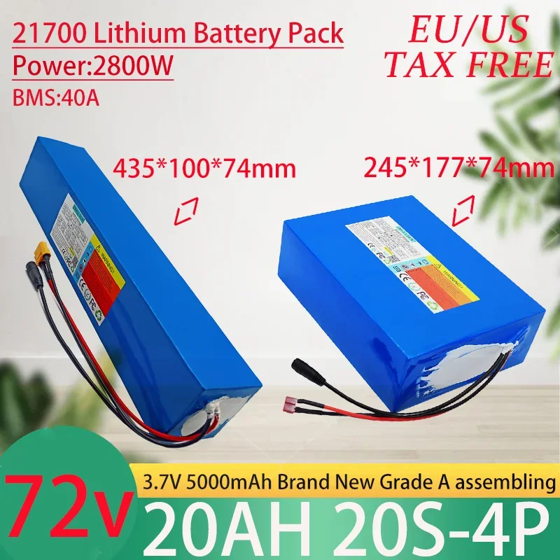 72V 20Ah 21700 20S4P Lithium Ion Battery Pack 2800W Power Tool Batteries Outdoor Backup Batteries With 40A BMS+84V 5A charger