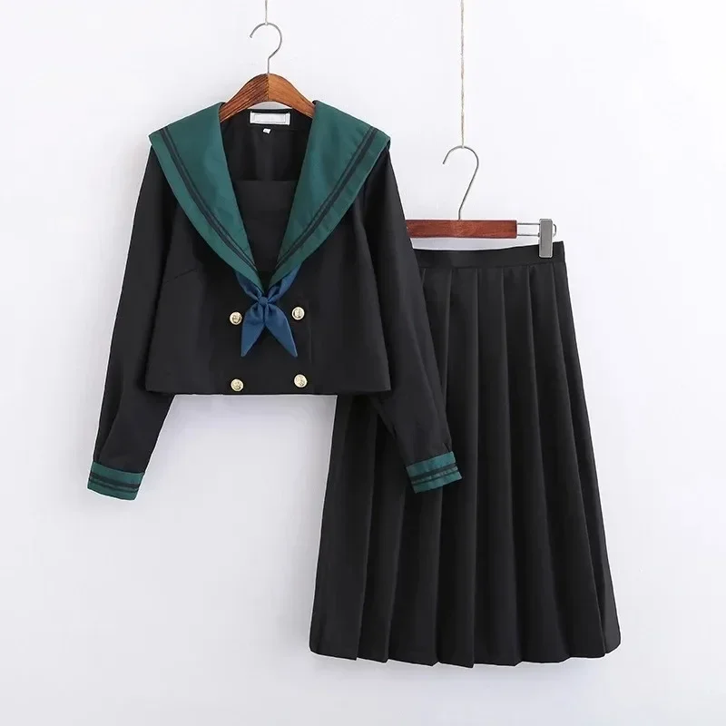 Japanese High  School JK Uniforms Dresses For Girls Collage Student Green Sailor Suit Women Jacket School Pleated Skirt JK Suits