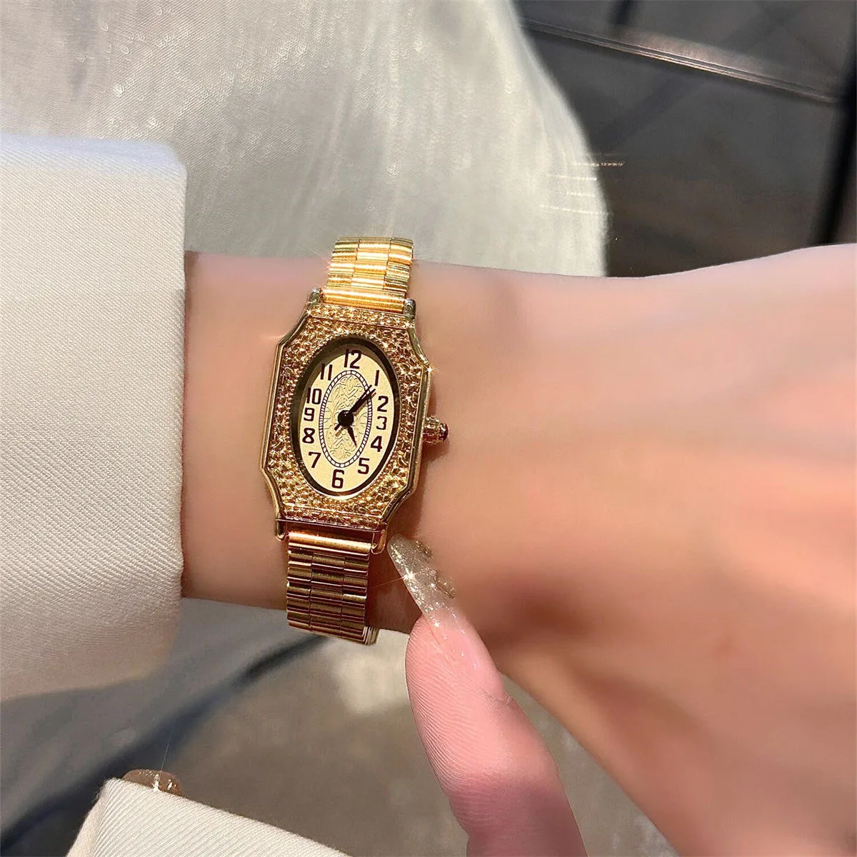 Women Quartz Watch Luxury Clock Fashion Rectangle Square Gold White Dial Sliver Diamond Vintage Orologio Reloj Ladies Wristwatch